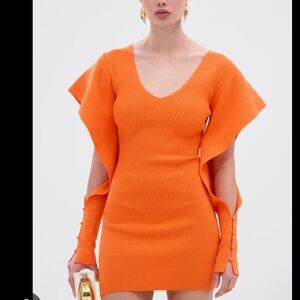 Akira Orange V-Neck Ribbed Sweater